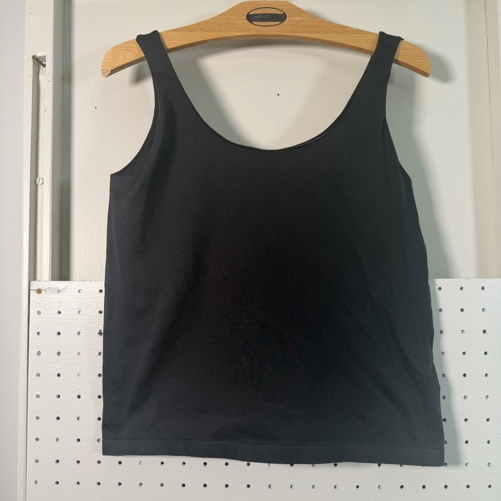Avec Les Filles Tank Top Women's Black Stretch Scoop Neck‎ Cropped - Small